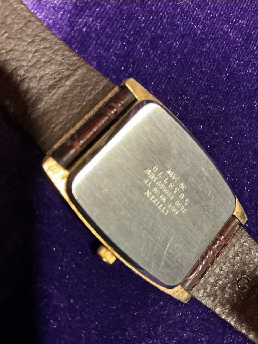 Gold-Tone Square Dress Watch with Brown Leather Strap